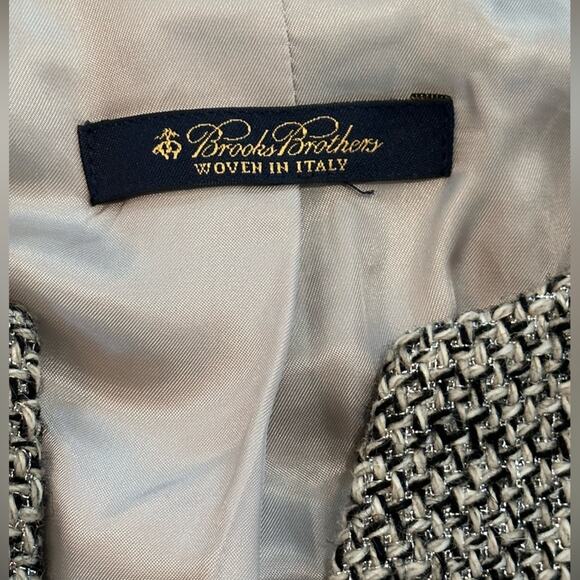 Brooks Brothers Woven in Italy Silver/Black/Grey Wool Tweed Blazer Size 4 - Picture 10 of 12